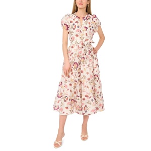 image:imageVince Camuto Notch Neck Midi with Puff SleevesNew Ivory
