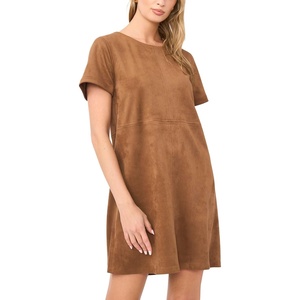 image:imageVince Camuto Panneled Shift Mini Dress with Exposed StitchingCamel
