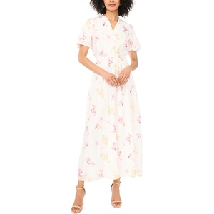 image:imageVince Camuto Split Neck Puff Sleeve Maxi DressLemon Cream