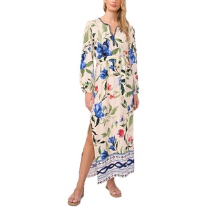 image:imageVince Camuto Womens Double Side Slit VNeck Long Sleeve Maxi DressDeep Blue