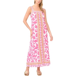 image:imageVince Camuto Womens Printed Challis Smocked Bodice Maxi DressTaffy Pink