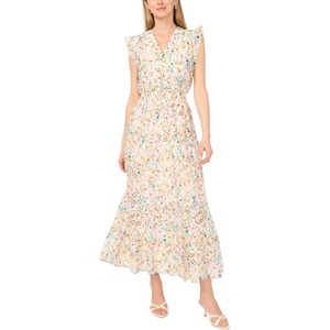 image:imageVince Camuto Womens Ruffled Sleeves VNeck Tiered Maxi DressAntique White