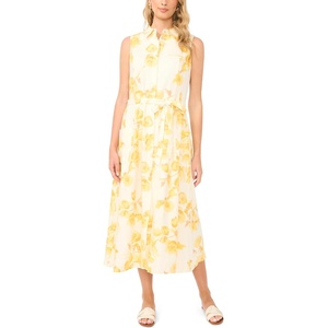 image:imageVince Camuto Womens Sleeveless Floral Collared Patch Pocket Button Up DressNew Ivory
