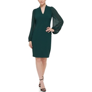 image:imageVince Camuto Womens Stretch Crepe Bodycon Dress with Chiffon Balloon SleevesHunter