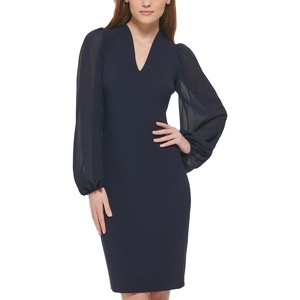 image:imageVince Camuto Womens Stretch Crepe Bodycon Dress with Chiffon Balloon SleevesNavy