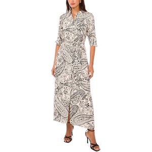 image:imageVince Camuto Womens Tie Belt Long Sleeve Maxi Shirt DressRich Black