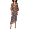 image:imageVince Camuto Womens Floral Asymmetrical Ruffle Midi SkirtClassic Navy