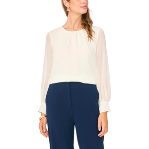 image:imageVince Camuto Gathered Crew Neck Long Sleeve BlouseToasted Ivory