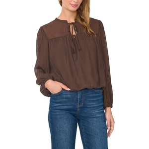 image:imageVince Camuto Long Sleeve Bubble Hem with SplitNeck and Two TiesRich Chocolate