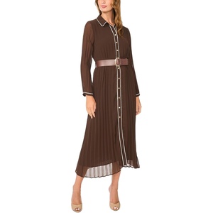 image:imageVince Camuto Pleated Buttonup Midi Dress with Contrast PipingRich Chocolate