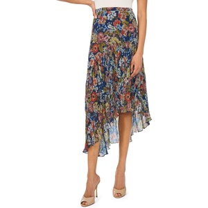 image:imageVince Camuto Womens Floral Asymmetrical Ruffle Midi SkirtClassic Navy