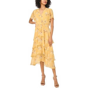 image:imageVince Camuto Womens Floral Short Sleeve Four Tier Layered Midi Dress with VNeckGolden