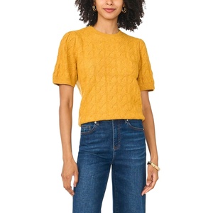 image:imageVince Camuto Womens Short Sleeve Cable Puff Sleeve Crew Neck SweaterAmber