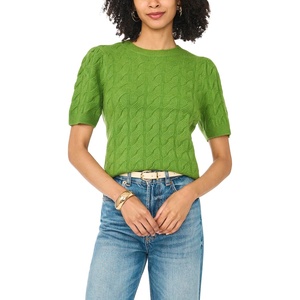 image:imageVince Camuto Womens Short Sleeve Cable Puff Sleeve Crew Neck SweaterSalted Lime Cozy
