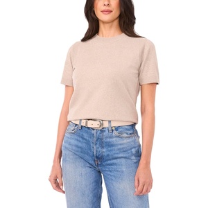 image:imageVince Camuto Womens Short Sleeve Contrast Neck SweaterLight Heather Taupe
