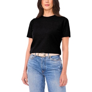 image:imageVince Camuto Womens Short Sleeve Contrast Neck SweaterRich Black