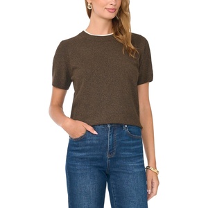 image:imageVince Camuto Womens Short Sleeve Contrast Neck SweaterTree Bark