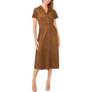 image:imageVince Camuto Womens Short Sleeve Tie Back Button Down Midi DressToasted