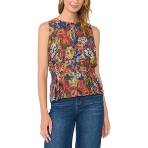 image:imageVince Camuto Womens Sleeveless Pleated Waist Button Down TankClassic Navy